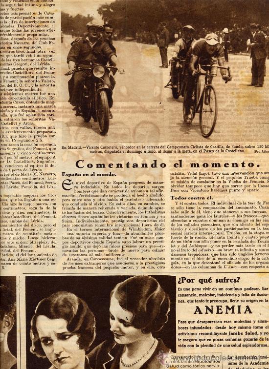 Coleccionismo de revistas y peri&oacute;dicos: CICLISMO 1932 VICENTE CARRETERO MADRID HOJA REVISTA