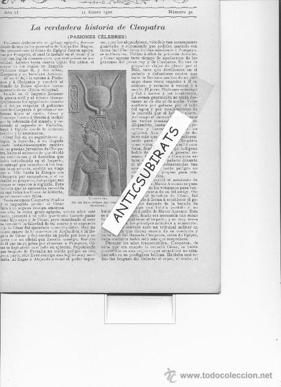 Coleccionismo de Revistas y Peri&oacute;dicos: REVISTA.A&Ntilde;O 1900.EGIPTO.LA VERDADERO HISTORIA DE CLEOPATRA.TOQUES DE CORNETA.M&Uacute;SCIA.