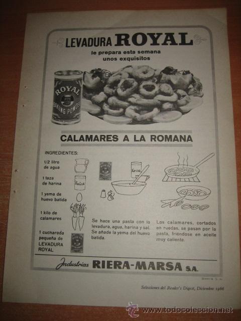 Coleccionismo de Revistas y Peri&oacute;dicos: PUBLICIDAD LEVADURA ROYAL  HOJA REVISTA SELECCIONES READERS DIGEST 1966