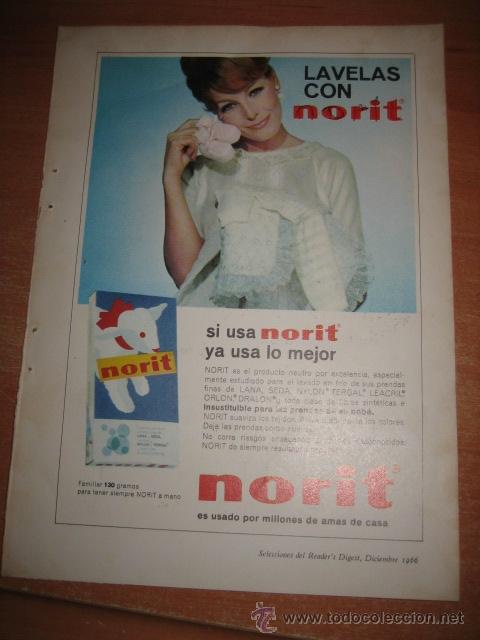 Coleccionismo de Revistas y Peri&oacute;dicos: PUBLICIDAD NORIT / TELEVISION KOLSTER HOJA REVISTA SELECCIONES READERS DIGEST 1966