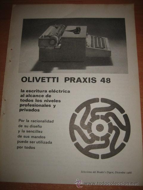 Coleccionismo de Revistas y Peri&oacute;dicos: PUBLICIDAD OLIVETTI PRAXIS 48  HOJA REVISTA SELECCIONES READERS DIGEST 1966