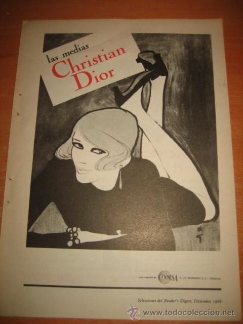 Coleccionismo de Revistas y Peri&oacute;dicos: PUBLICIDAD MEDIAS CHRISTIAN DIOR  HOJA REVISTA SELECCIONES READERS DIGEST 1966