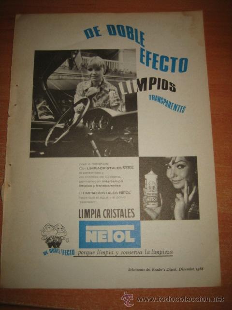 Coleccionismo de Revistas y Peri&oacute;dicos: PUBLICIDAD LIMPIA CRISTALES NETOL  HOJA REVISTA SELECCIONES READERS DIGEST 1966