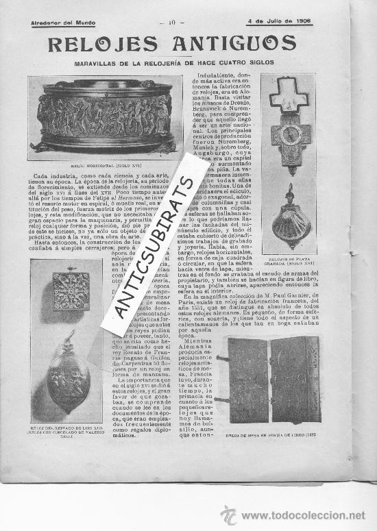 Collezionismo di Riviste e Giornali: REVISTA A&Ntilde;O 1906 LA HISTORIA DEL RELOJ RELOJES ANTIGUOS ESFERICOS ESMALTADOS HORIZONTALES