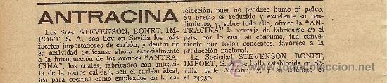 Coleccionismo de revistas y peri&oacute;dicos: * SEVILLA * Publicidad ovoides Antracina de la sociedad Stevenson Bonet Import.- 1932