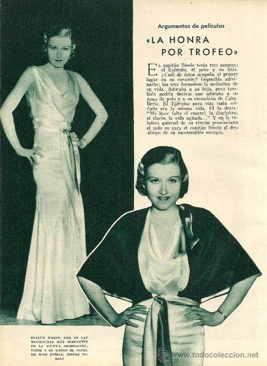Collezionismo di Riviste e Giornali: * CINE * Sobre la pel&iacute;cula La Honra por Trofeo ( con Evalyn Knapp y Jack Holt) - 1932