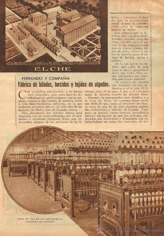 Collection Magazines and Newspapers: * ELCHE, ELX * Publicidad f&aacute;brica de hilados, torcidos y tejidos de algod&oacute;n Ferrandez y Cia- 1932