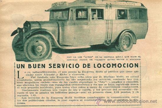 Collection Magazines and Newspapers: * ELCHE, ELX * ALICANTE * Publicidad empresa de transportes Moll&aacute; - 1932