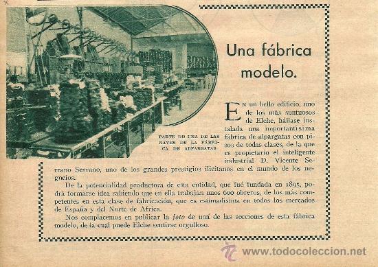 Collection Magazines and Newspapers: * ELCHE, ELX * Publicidad f&aacute;brica de alpargatas de D. Vicente Serrano Serrano - 1932