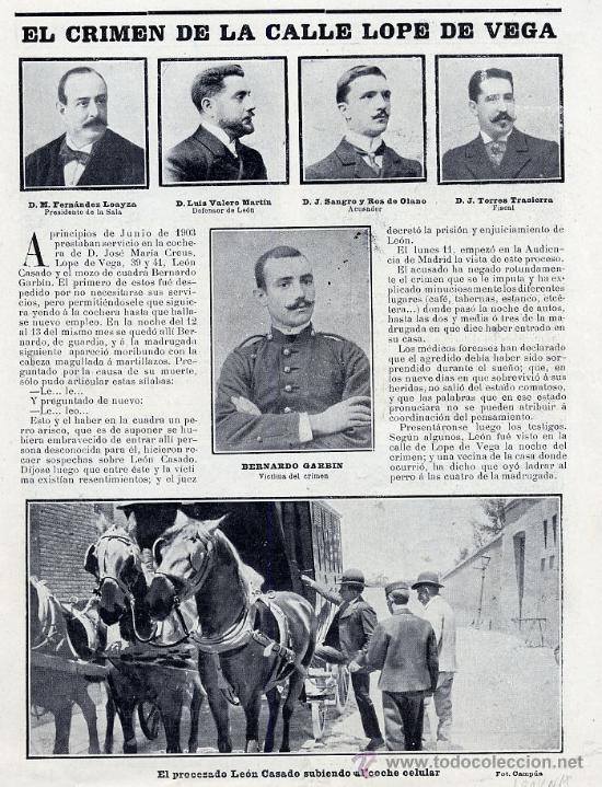 Coleccionismo de revistas y peri&oacute;dicos: MADRID 1904 CRIMEN DE LA CALLE LOPE DE VEGA HOJA REVISTA