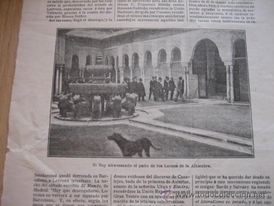 Coleccionismo de Revistas y Peri&oacute;dicos: EL REY ATRAVESANDO EL PATIO DE LOS LEONES DE LA ALHAMBRA HOJA REVISTA LA LECTURA DOMINICAL1908
