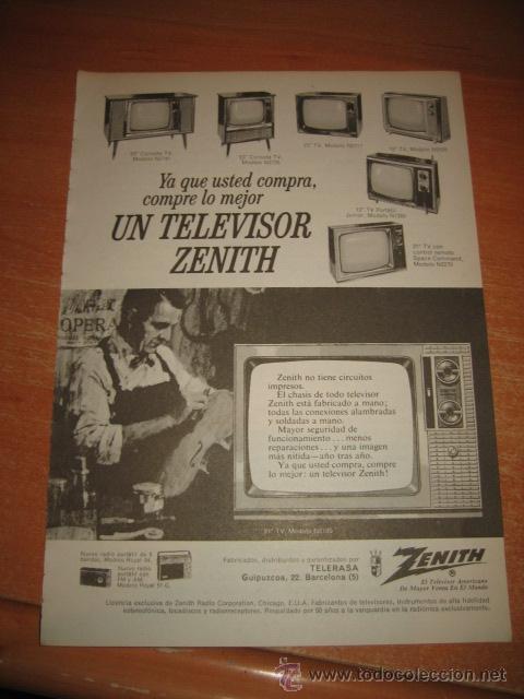 Coleccionismo de Revistas y Peri&oacute;dicos: PUBLICIDAD UN TELEVISOR ZENITH  HOJA DE REVISTA READERS DIGEST 1968