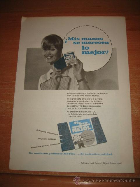 Coleccionismo de Revistas y Peri&oacute;dicos: PUBLICIDAD FIBRA NETOL  HOJA DE REVISTA READERS DIGEST 1968