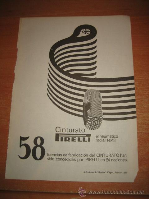 Coleccionismo de Revistas y Peri&oacute;dicos: PUBLICIDAD NEUMATICO PIRELLI HOJA DE REVISTA READERS DIGEST 1968