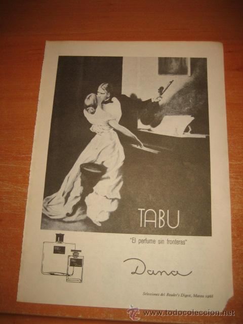 Coleccionismo de Revistas y Peri&oacute;dicos: PUBLICIDAD  PERFUME TABU DE DANA HOJA DE REVISTA READERS DIGEST 1968