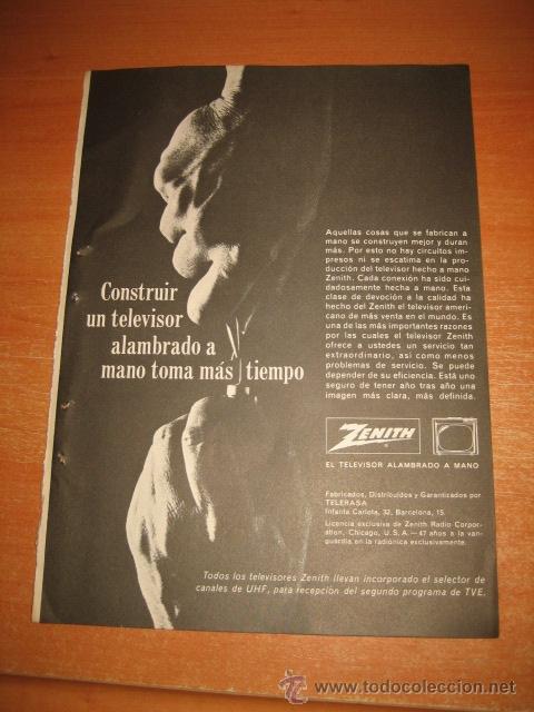 Coleccionismo de Revistas y Peri&oacute;dicos: PUBLICIDAD TELEVISORES ZENITH  HOJA DE REVISTA READERS DIGEST 1965