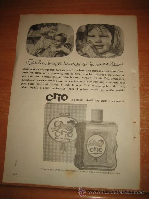 Coleccionismo de Revistas y Peri&oacute;dicos: PUBLICIDAD CRIO COLONIA INFANTIL HOJA DE REVISTA READERS DIGEST 1965
