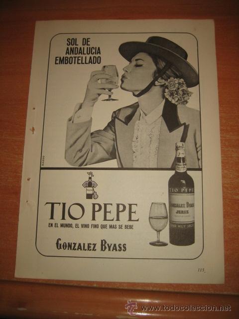 Coleccionismo de Revistas y Peri&oacute;dicos: PUBLICIDAD TIO PEPE GONZALEZ BYASS HOJA DE REVISTA READERS DIGEST 1965