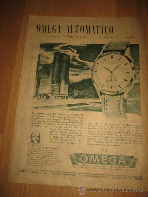 Coleccionismo de Revistas y Peri&oacute;dicos: PUBLICIDAD RELOJ OMEGA AUTOMATICO HOJA DE REVISTA  ABC 1949