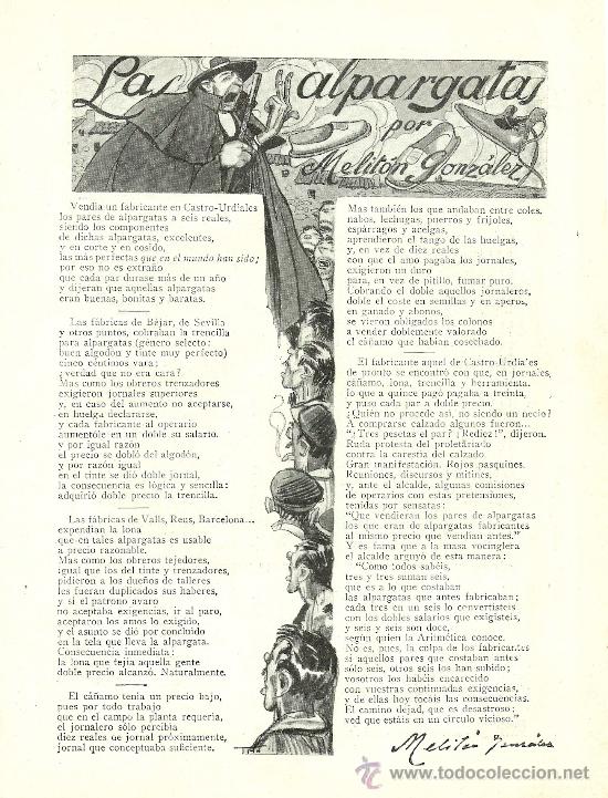 Coleccionismo de revistas y peri&oacute;dicos: Las alpargatas / versos por Melit&oacute;n Gonz&aacute;lez - 1919 * CASTRO URDIALES * B&Eacute;JAR *