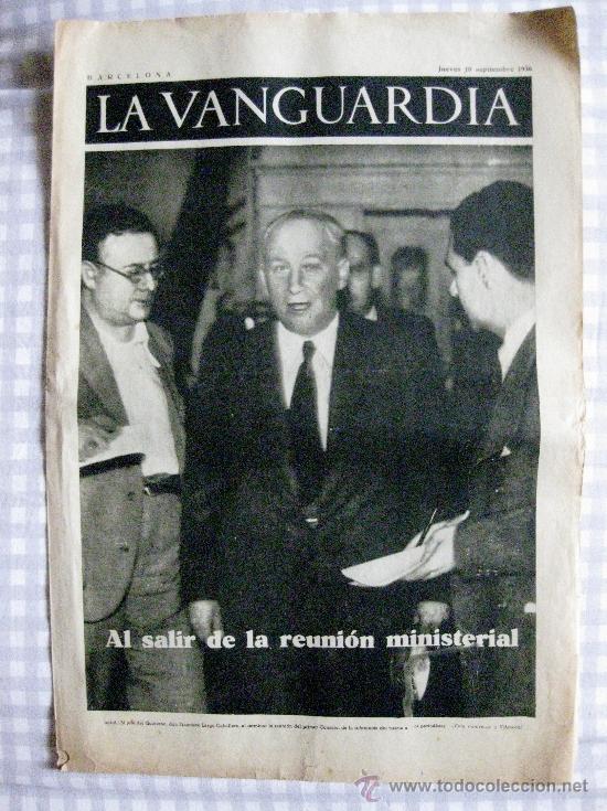 Coleccionismo de revistas y peri&oacute;dicos: LA VANGUARDIA-NOTAS GR&Aacute;FICAS -GUERRA CIVIL-JUEVES 10 DE SEPTIEMBRE 1936. 4 P&Aacute;GINAS.