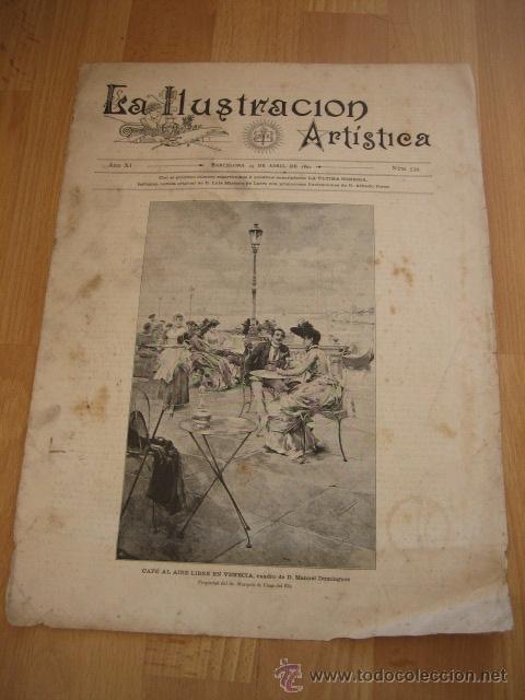 Coleccionismo de revistas y peri&oacute;dicos: CUADRO DE MANUEL DOMINGUEZ CAFE AL AIRE LIBRE EN VENECIA HOJA REVISTA LA ILUSTRACION ARTISTICA 1892