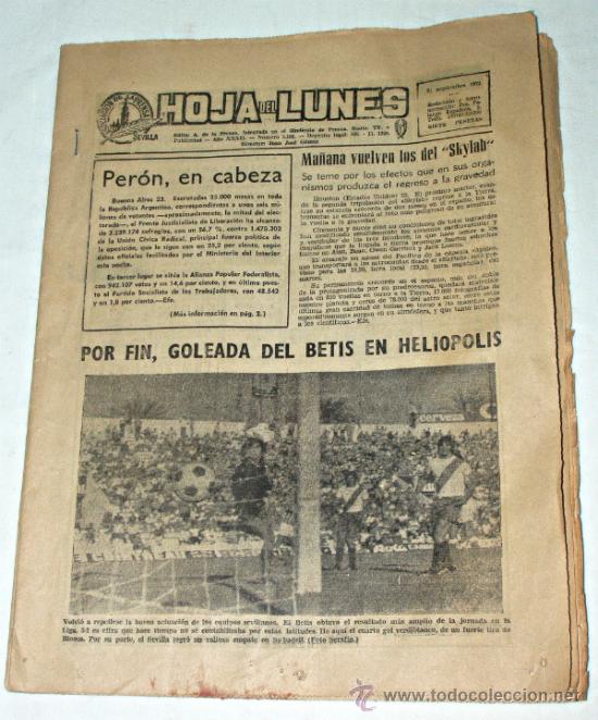 hoja del lunes sevilla, 1973. real betis. anto - Comprar ...