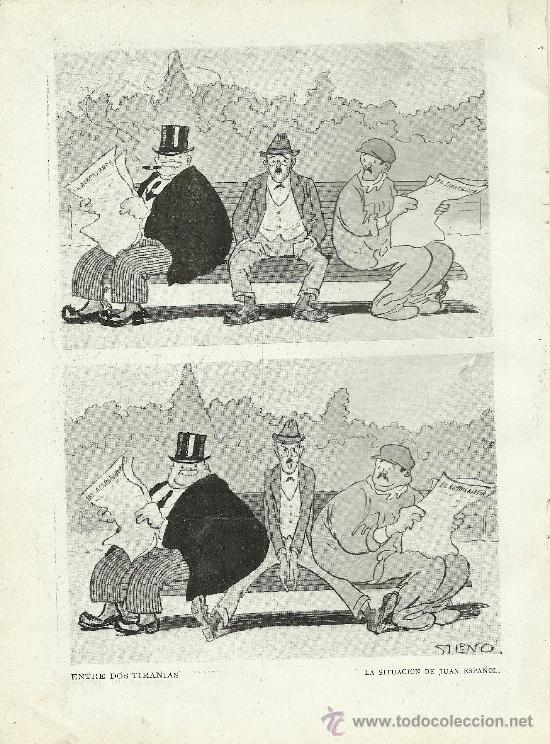 Collezionismo di Riviste e Giornali: Entre dos tiran&iacute;as: La situaci&oacute;n de Juan Espa&ntilde;ol / p&aacute;gina de humor por Sileno - 1919