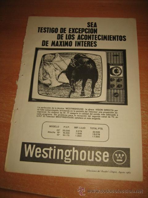 Coleccionismo de Revistas y Peri&oacute;dicos: PUBLICIDAD PUBLICIDAD TELEVISOR WESTINHOUSE HOJA DE REVISTA READERS DIGEST 1965