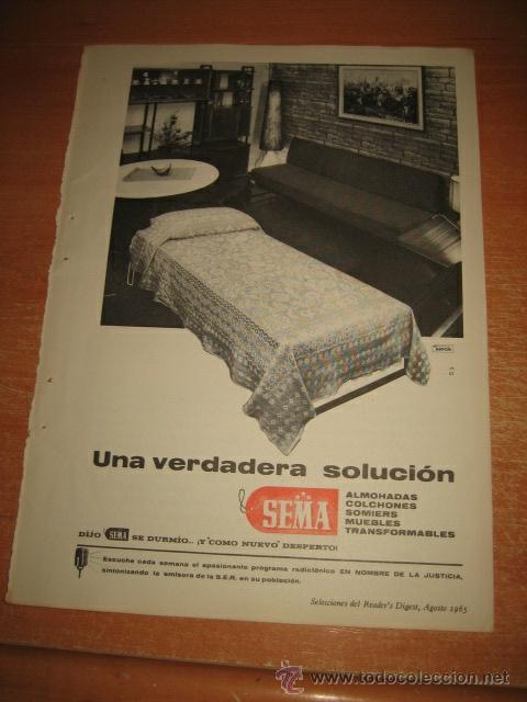 Coleccionismo de Revistas y Peri&oacute;dicos: PUBLICIDAD COLCHONES SEMA  HOJA DE REVISTA READERS DIGEST 1965