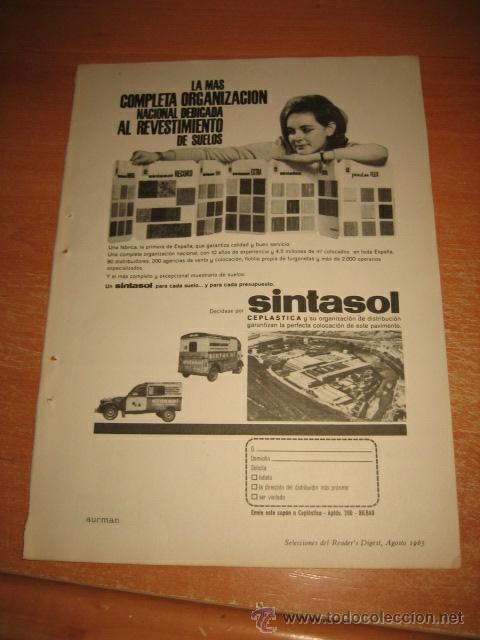 Coleccionismo de Revistas y Peri&oacute;dicos: PUBLICIDAD SINTASOL REVESTIMIENTO PARA SUELOS   HOJA DE REVISTA READERS DIGEST 1965
