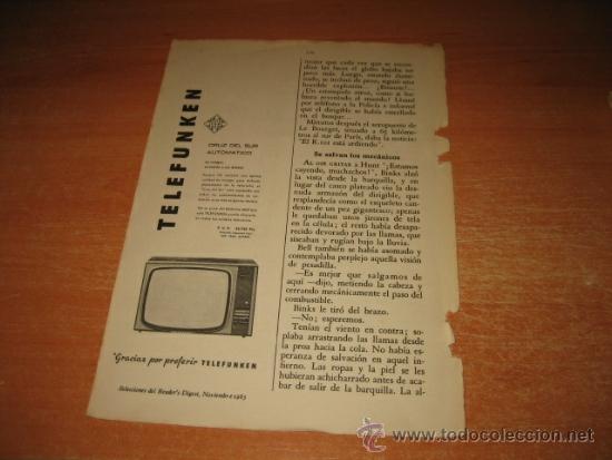 Coleccionismo de Revistas y Peri&oacute;dicos: PUBLICIDAD TELEVISOR TELEFUNKEN  HOJA DE REVISTA READERS DIGEST 1965