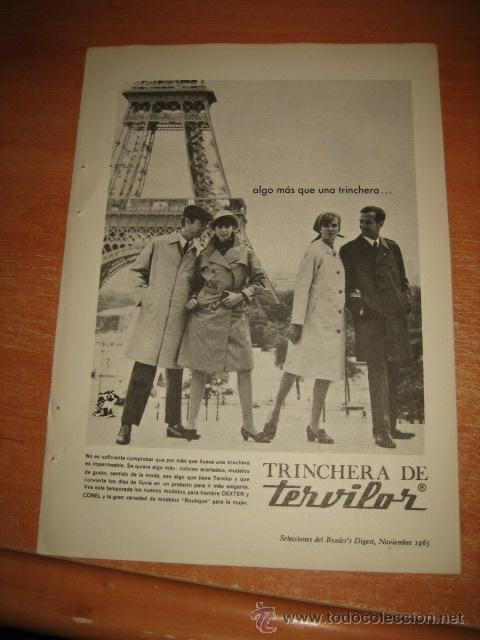 Coleccionismo de Revistas y Peri&oacute;dicos: PUBLICIDAD TRINCHERA DE TERVILOR  HOJA DE REVISTA READERS DIGEST 1965