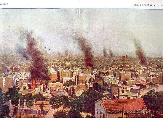 Coleccionismo de Revistas y Peri&oacute;dicos: BARCELONA 1909 28 DE JULIO  SEMANA TRAGICA QUEMA IGLESIAS 2 HOJAS REVISTA
