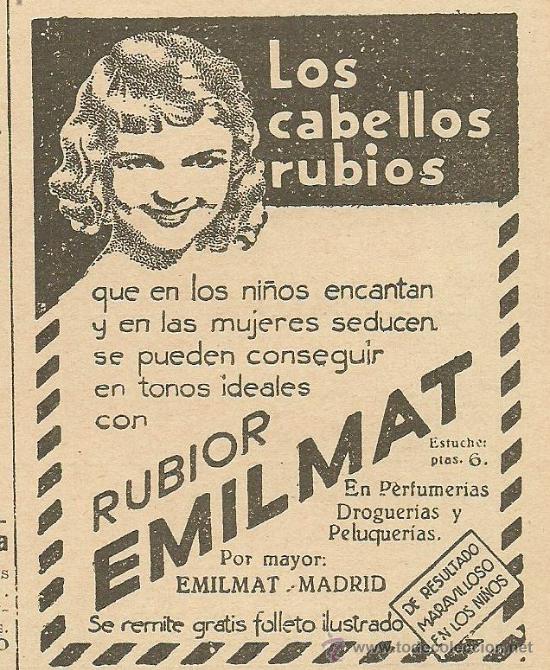 Coleccionismo de revistas y peri&oacute;dicos: Publicidad cosm&eacute;tica: Rubior Emilmat para cabellos rubios - 1931