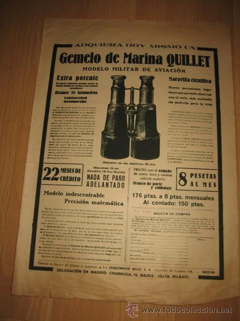 Coleccionismo de Revistas y Peri&oacute;dicos: PUBLICIDAD GEMELO DE MARINA QUILLET  MODELO MILITAR DE AVIACION HOJA DE REVISTA MUNDO GRAFICO 1931