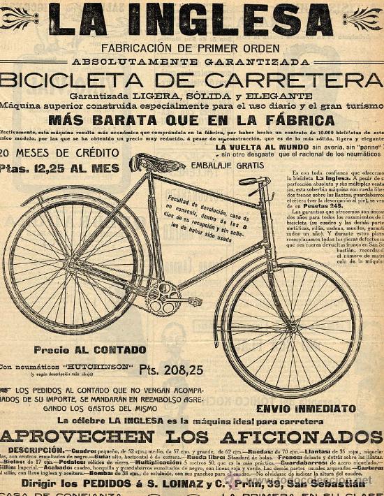 Coleccionismo de revistas y peri&oacute;dicos: CICLISMO 1914  LA INGLESA BICICLETAS IRUN HOJA REVISTA