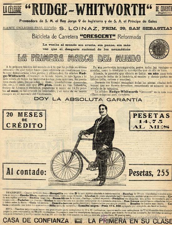 Coleccionismo de revistas y peri&oacute;dicos: CICLISMO 1914 RUDGE-WHITWORTH  BICICLETAS IRUN HOJA REVISTA