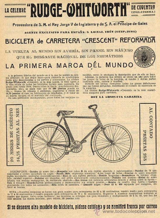 Coleccionismo de revistas y peri&oacute;dicos: CICLISMO 1911 RUDGE-WHITWORTH  BICICLETAS IRUN HOJA REVISTA