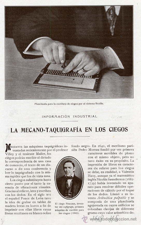 Coleccionismo de Revistas y Peri&oacute;dicos: MECANO-TAQUIGRAFIA DE LOS CIEGOS 1918, 5 HOJAS REVISTA