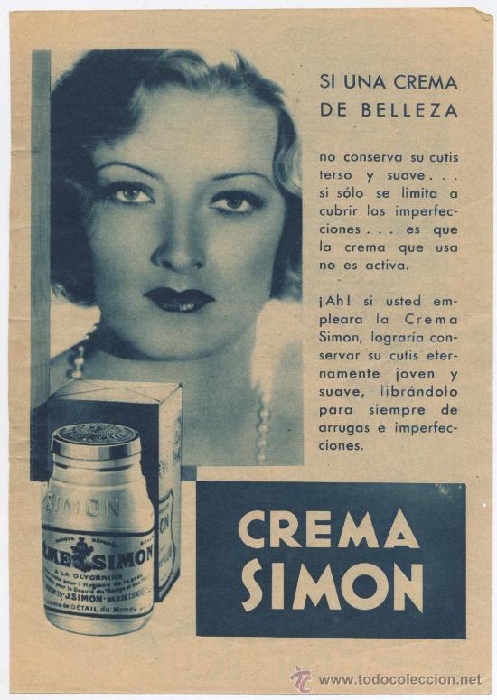 Coleccionismo de revistas y peri&oacute;dicos: ANUNCIO *CREMA DE BELLEZA SIMON* - HOJA REVISTA, A&Ntilde;O 1934