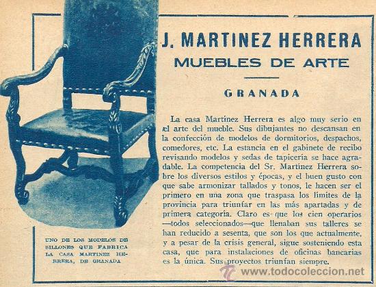 Coleccionismo de revistas y peri&oacute;dicos: * GRANADA * Publicidad muebles de arte J. Mart&iacute;nez Herrera - 1935