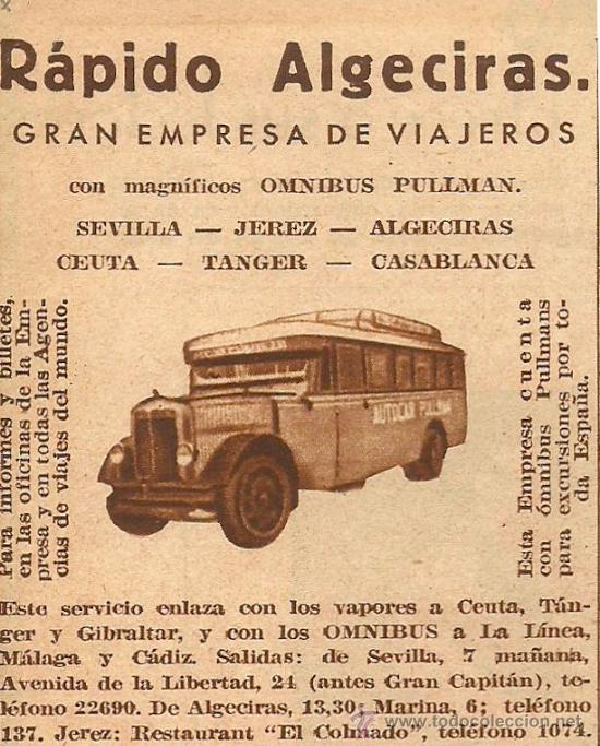 Coleccionismo de Revistas y Peri&oacute;dicos: Publicidad empresa de transporte de viajeros R&aacute;pido Algeciras - 1935