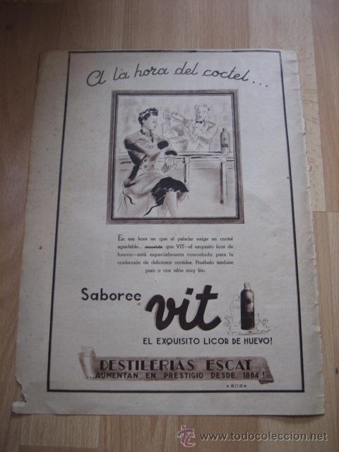 Coleccionismo de Revistas y Peri&oacute;dicos: PUBLICIDAD LICOR DE HUEVO VIT DESTILERIAS ESCAT HOJA REVISTA SEMANA 1945
