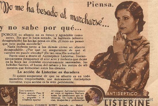 Coleccionismo de revistas y peri&oacute;dicos: Publicidad antis&eacute;ptico Listerine - 1935