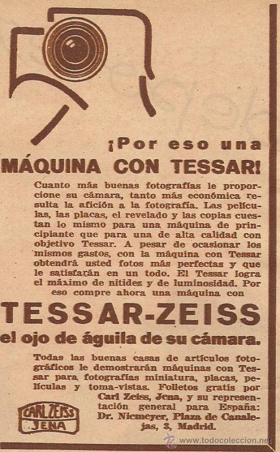 Coleccionismo de revistas y peri&oacute;dicos: Publicidad Tessar -Zeiss ojo de &aacute;guila para su c&aacute;mara * FOTOGRAF&Iacute;A *- 1935