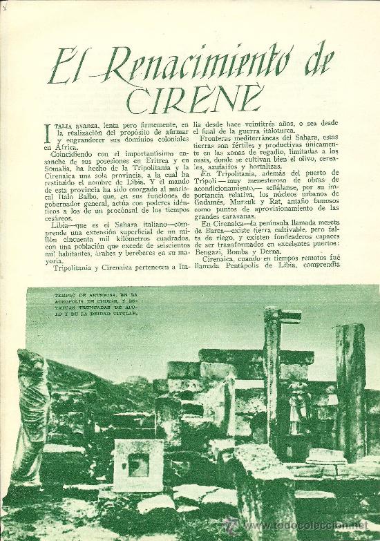 Coleccionismo de Revistas y Peri&oacute;dicos: * LIBIA * El renacimiento de Cirene  / por R. de C&oacute;rdoba - 1935