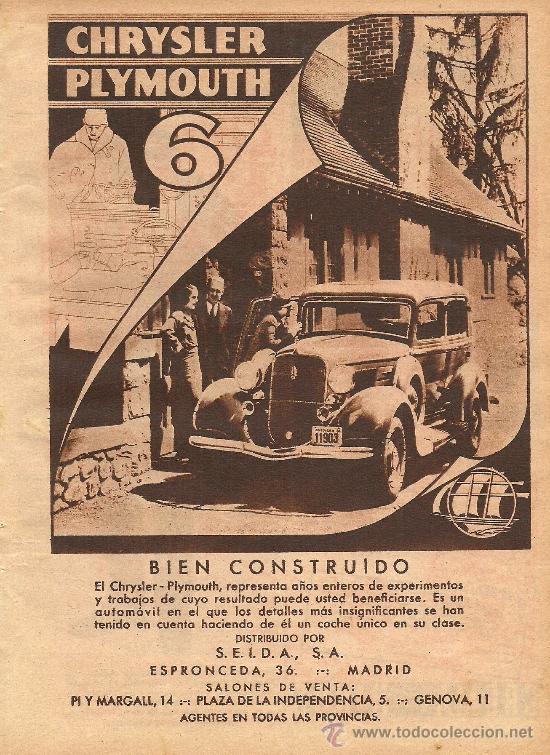 Coleccionismo de Revistas y Peri&oacute;dicos: Publicidad autom&oacute;vil Chrysler Plymouth - 1934
