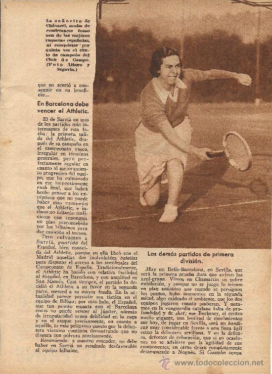 Collezionismo di Riviste e Giornali: * DEPORTES * F&uacute;tbol: Racing en Vallecas; Sierra de Guadarrama; tenista Srta. de Ch&aacute;varri... - 1934