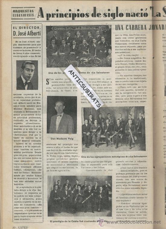 Colecionismo de Revistas e Jornais: RARA REVISTA USTED A&Ntilde;O 1955 LA SELVATANA TAMARIU ROSAS PORT DE LA SELVA LLAN&Ccedil;A CULMEN TOSSA DE MAR